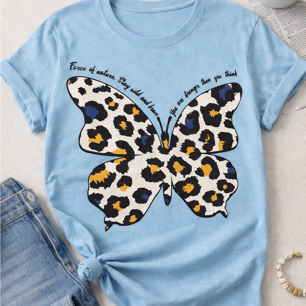 Hand Crafted Blue Butterfly Graphic Tee